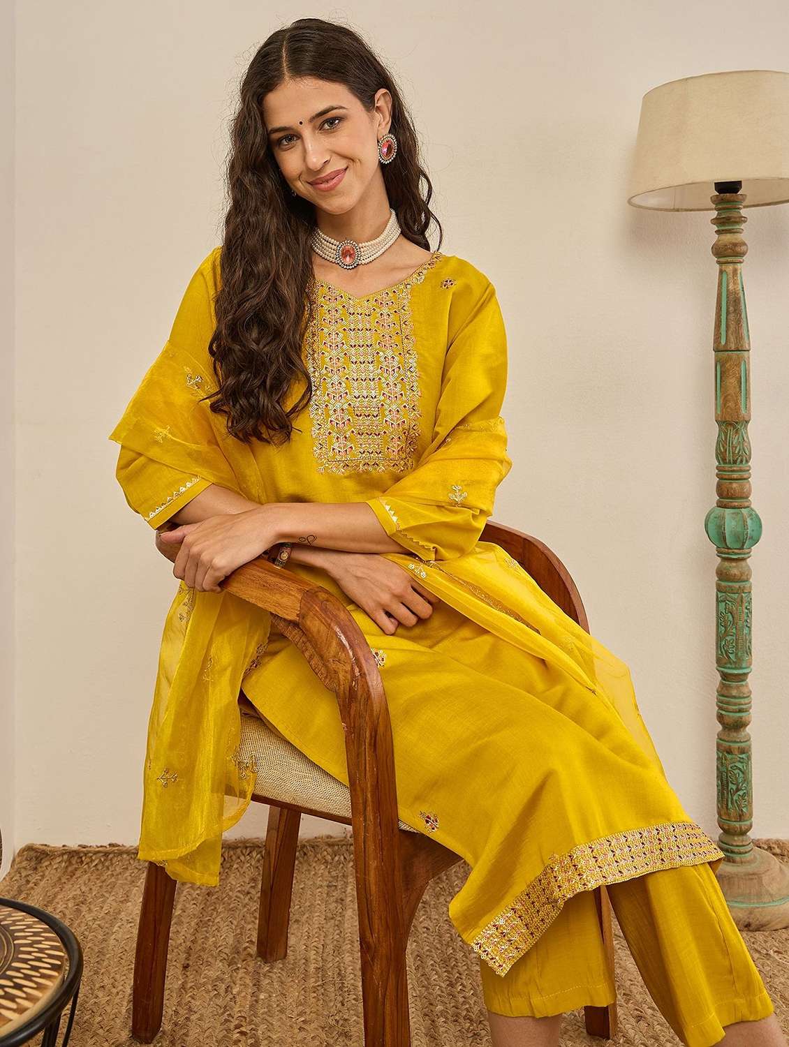 yellow silk blend kurta pant  set - 22322194 -  Standard Image - 3