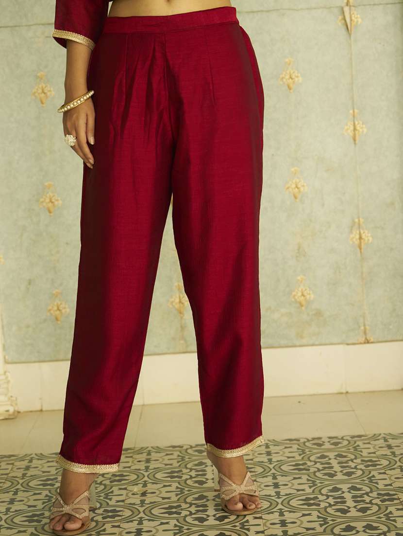 maroon silk blend kurta pant  set - 22322195 -  Standard Image - 5