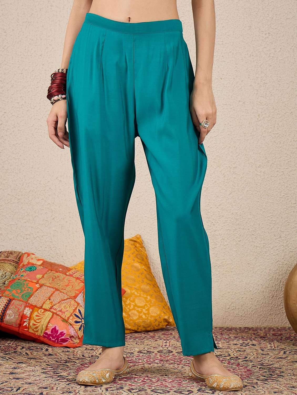 women solid with work three quarter sleeve kurta pant with dupatta set - 22322202 -  Standard Image - 3