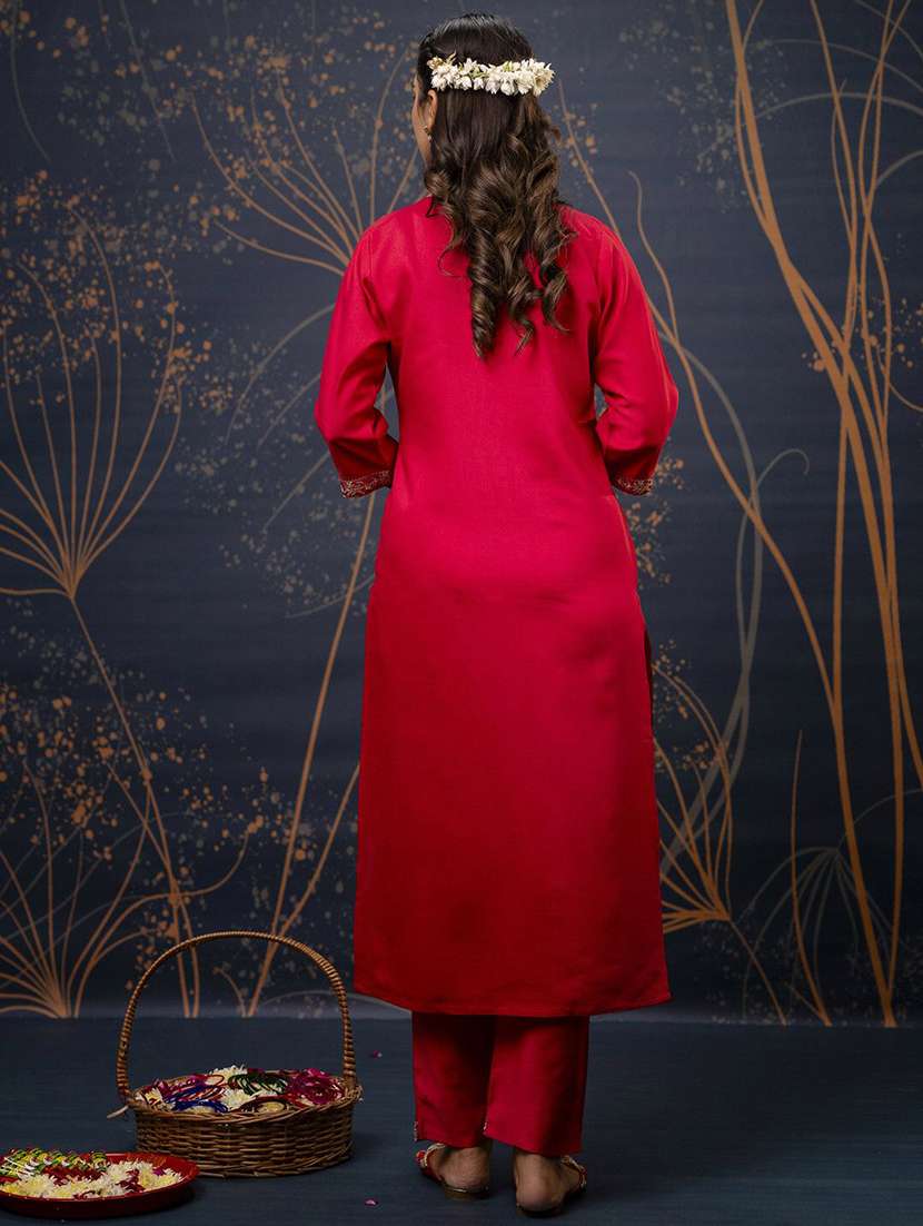 women solid with work three quarter sleeve kurta pant with dupatta set - 22322203 -  Standard Image - 5
