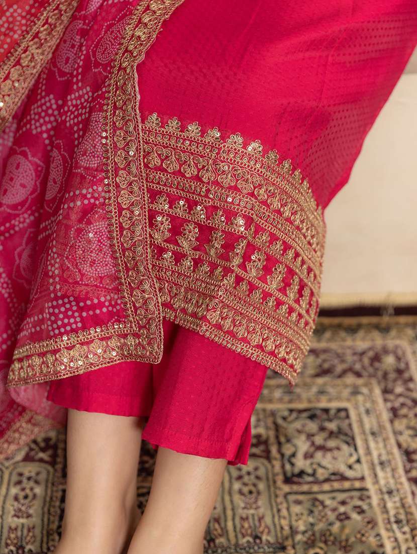 women solid with work three quarter sleeve kurta pant with dupatta set - 22322209 -  Standard Image - 5