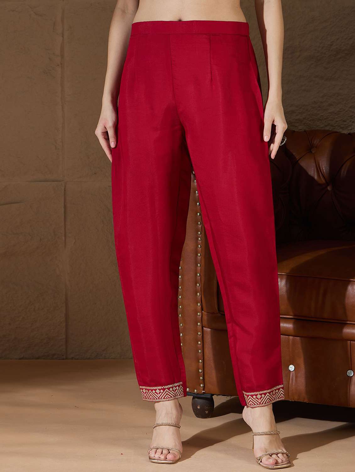 women solid with work three quarter sleeve kurta pant with dupatta set - 22322220 -  Standard Image - 5