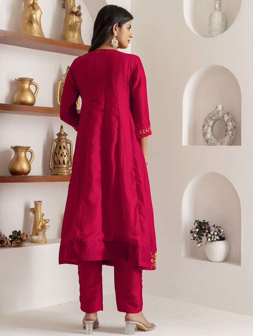 women solid with work three quarter sleeve kurta pant with dupatta set - 22322228 -  Standard Image - 3