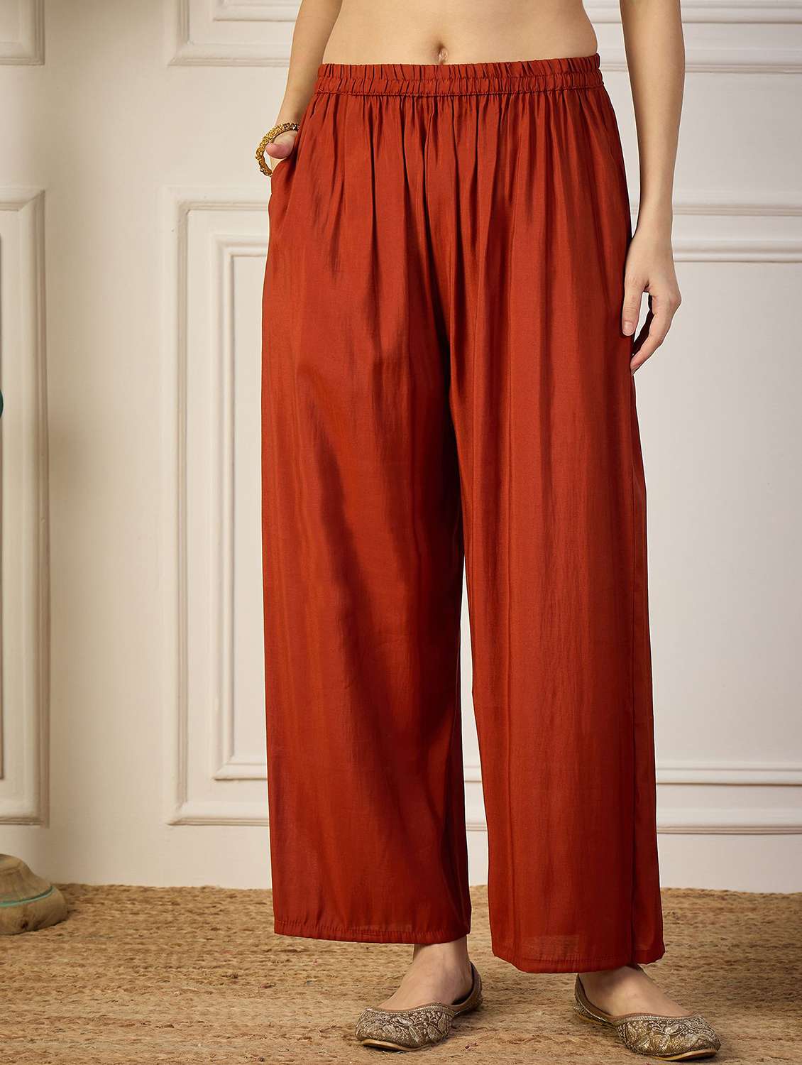 women solid with work three quarter sleeve kurta palazzo with dupatta set - 22322239 -  Standard Image - 5