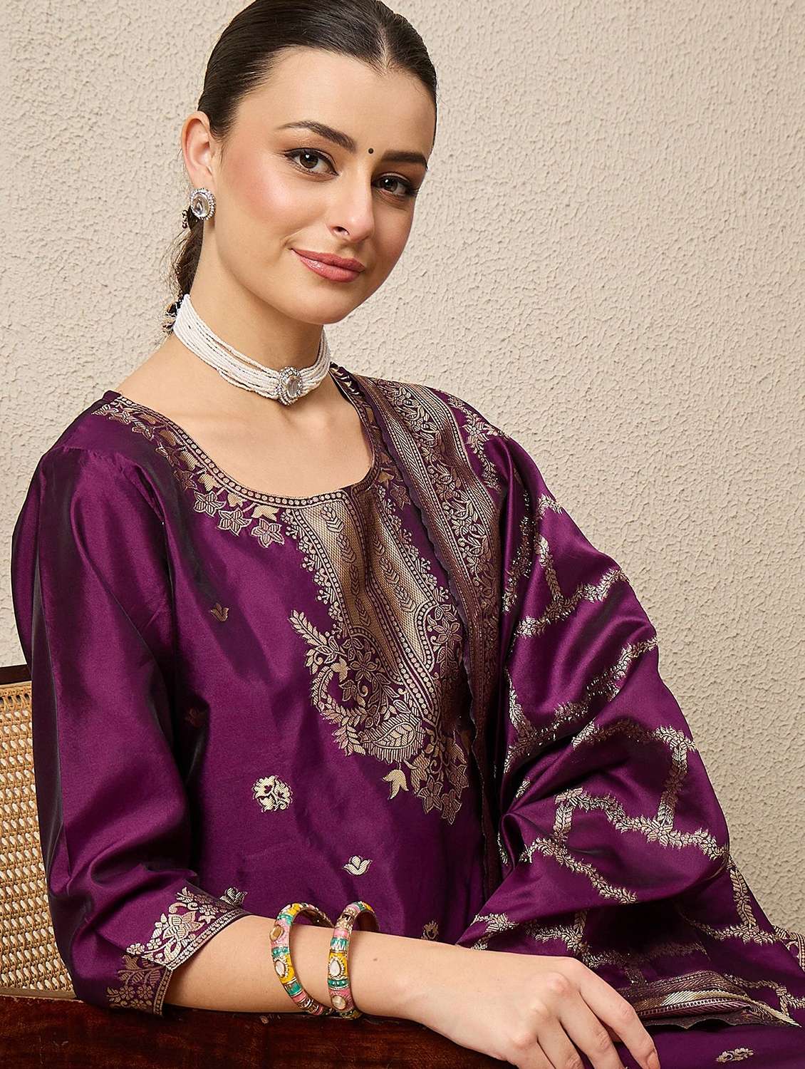 women self design three quarter sleeve kurta pant with dupatta set - 22322243 -  Standard Image - 5