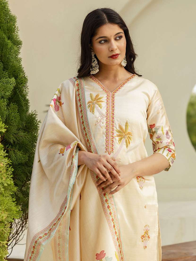 women printed three quarter sleeve kurta pant with dupatta set - 22322257 -  Standard Image - 3