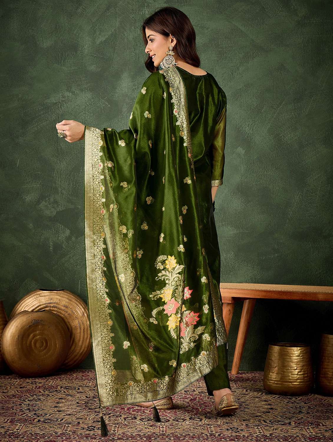 women self design three quarter sleeve kurta pant with dupatta set - 22322265 -  Standard Image - 3