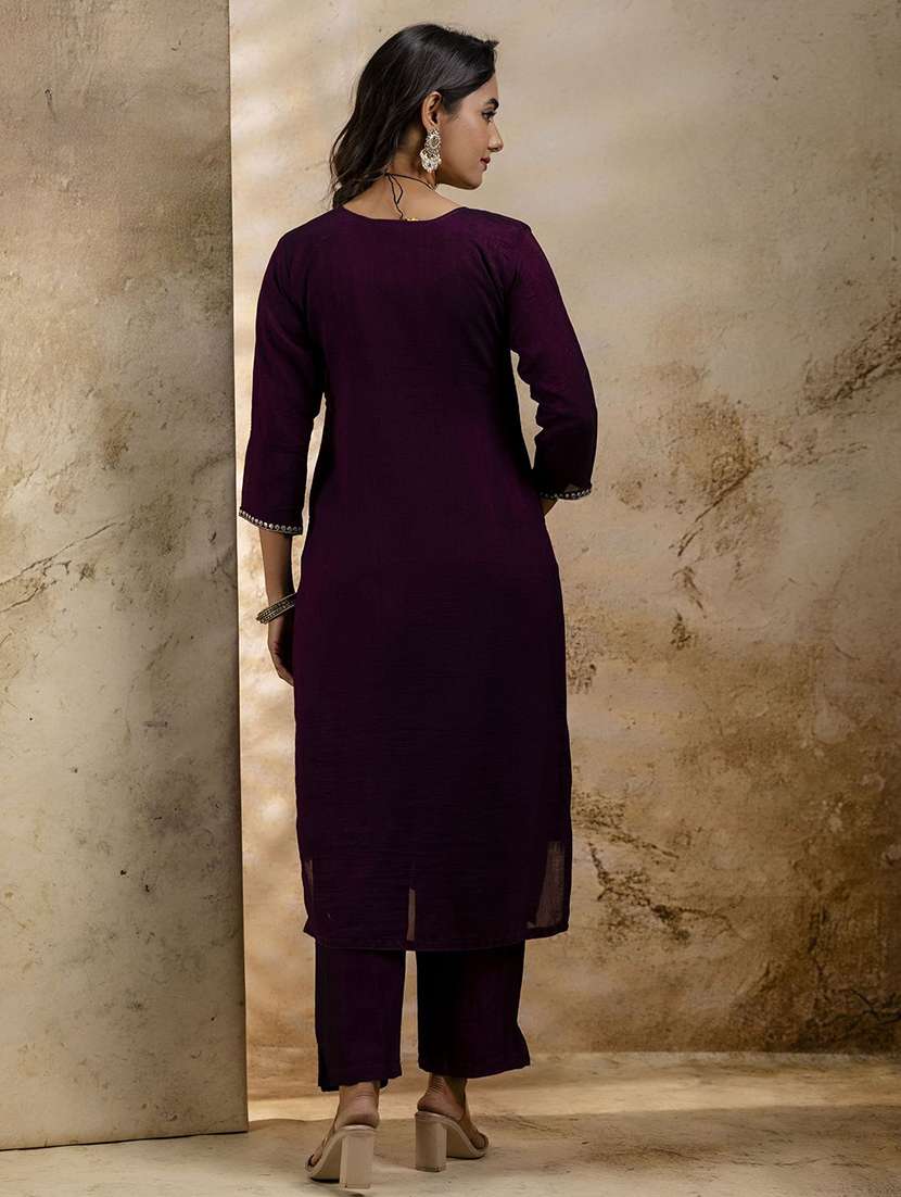 women solid with work three quarter sleeve kurta pant with dupatta set - 22322310 -  Standard Image - 3