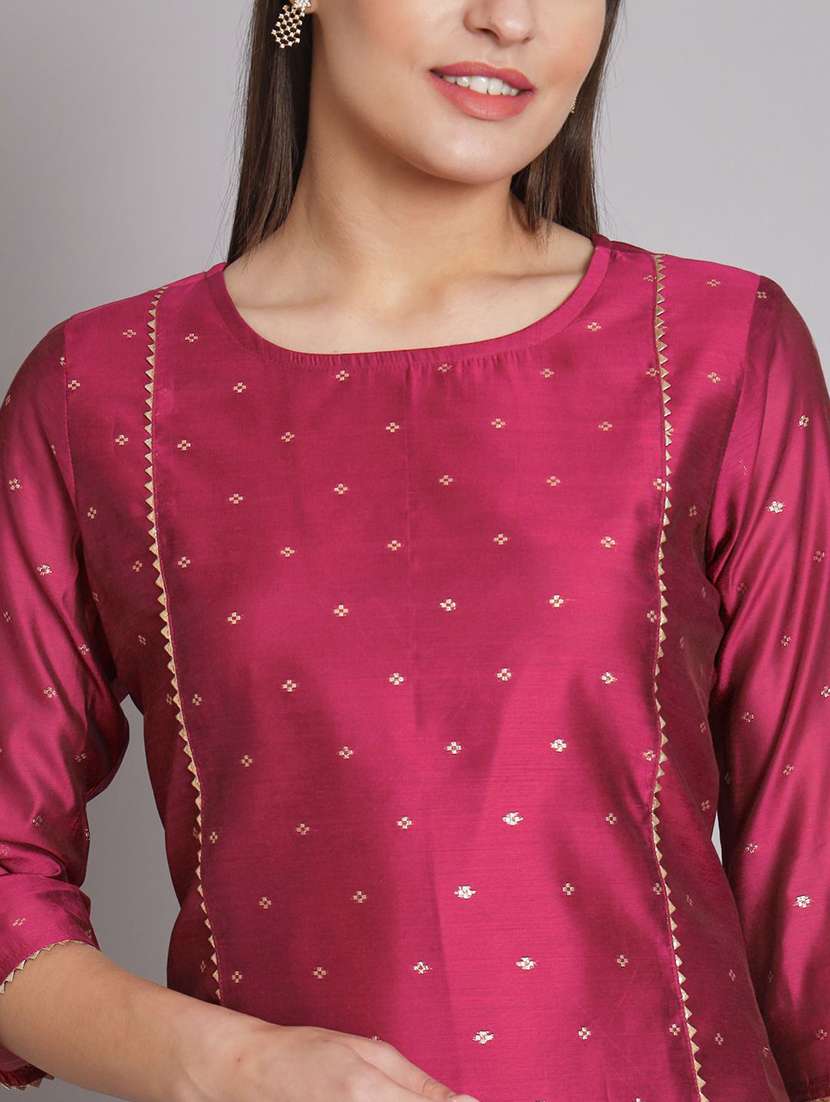 women solid with work round neck kurta pant with dupatta set  - 22322316 -  Standard Image - 5
