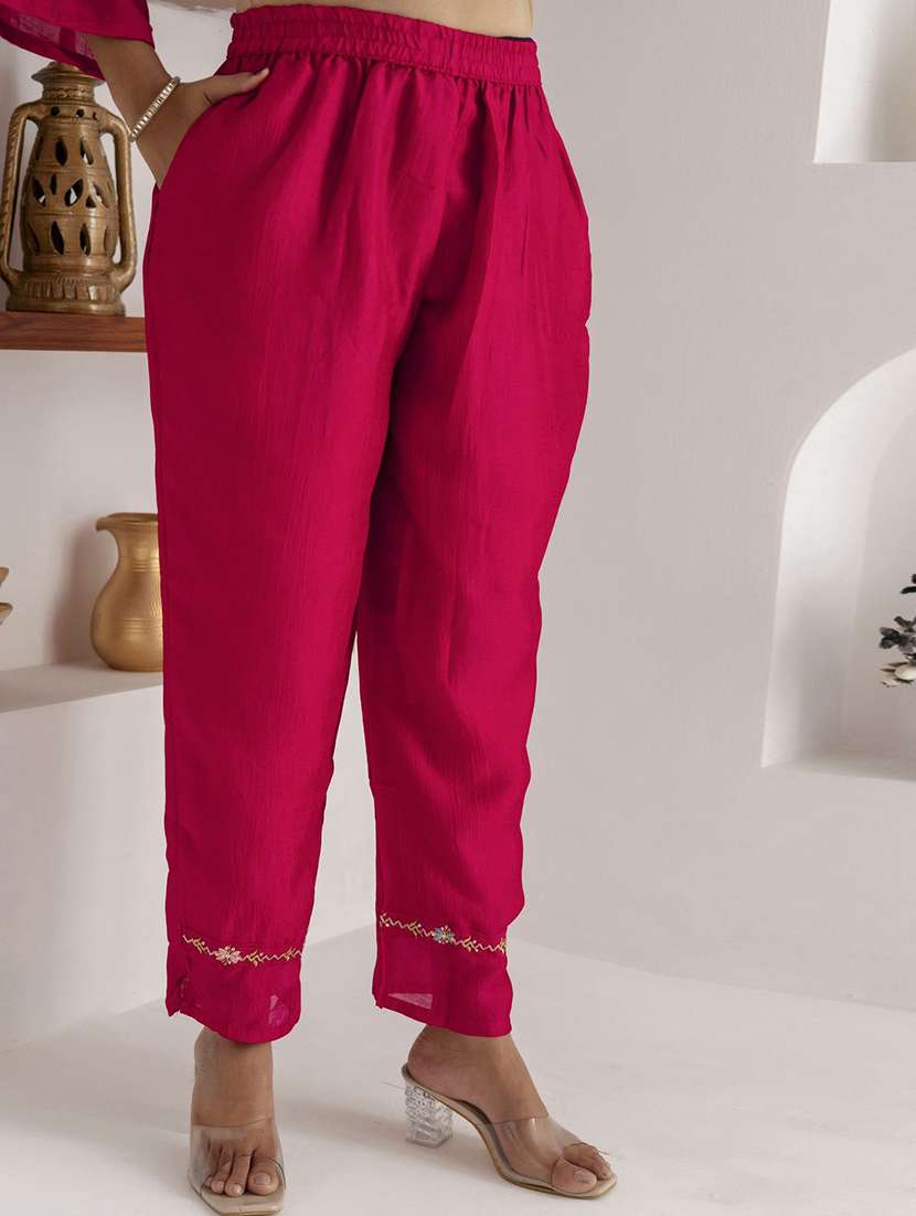 women solid with work three quarter sleeve kurta pant with dupatta set - 22322338 -  Standard Image - 5