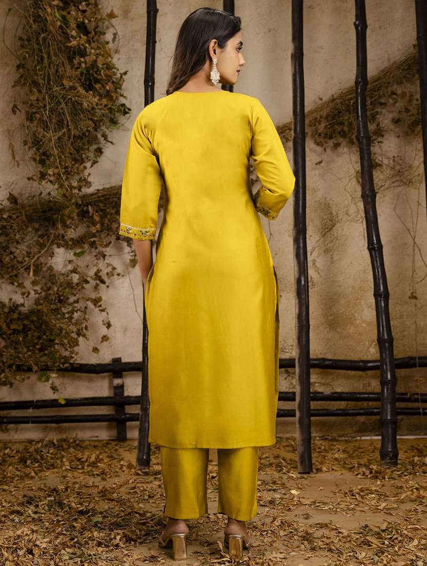 Women Solid With Work Three Quarter Sleeve Kurta Pant With Dupatta Set - 22322354 -  Standard Image - 3