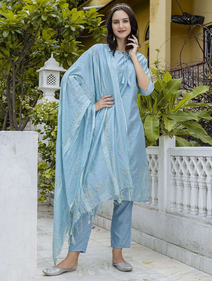 women self design three quarter sleeve kurta pant with dupatta set