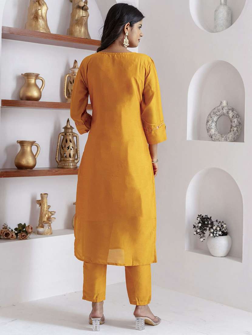 Women Solid With Work Three Quarter Sleeve Kurta Pant With Dupatta Set - 22322380 -  Standard Image - 3