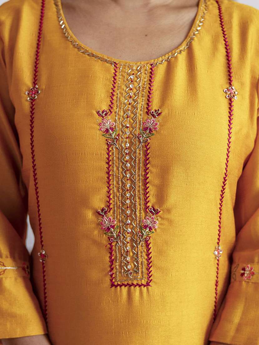 Women Solid With Work Three Quarter Sleeve Kurta Pant With Dupatta Set - 22322380 -  Standard Image - 5