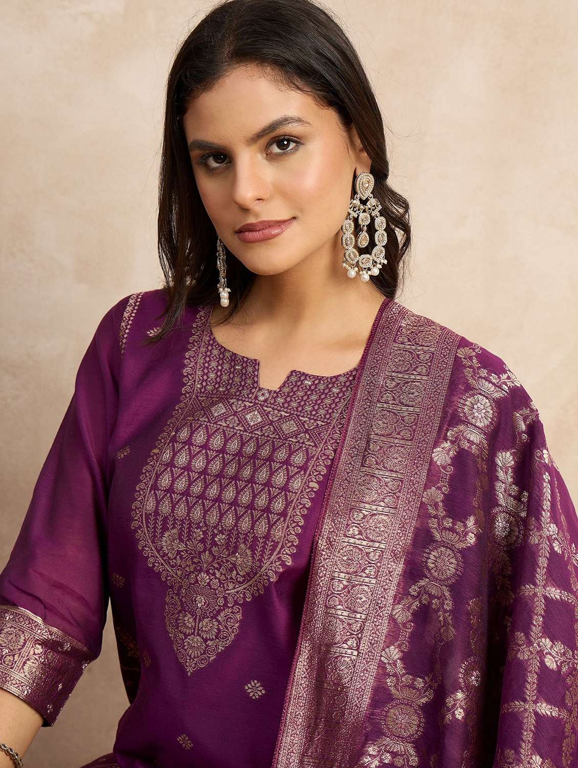 women self design three quarter sleeve kurta pant with dupatta set - 22322387 -  Standard Image - 3