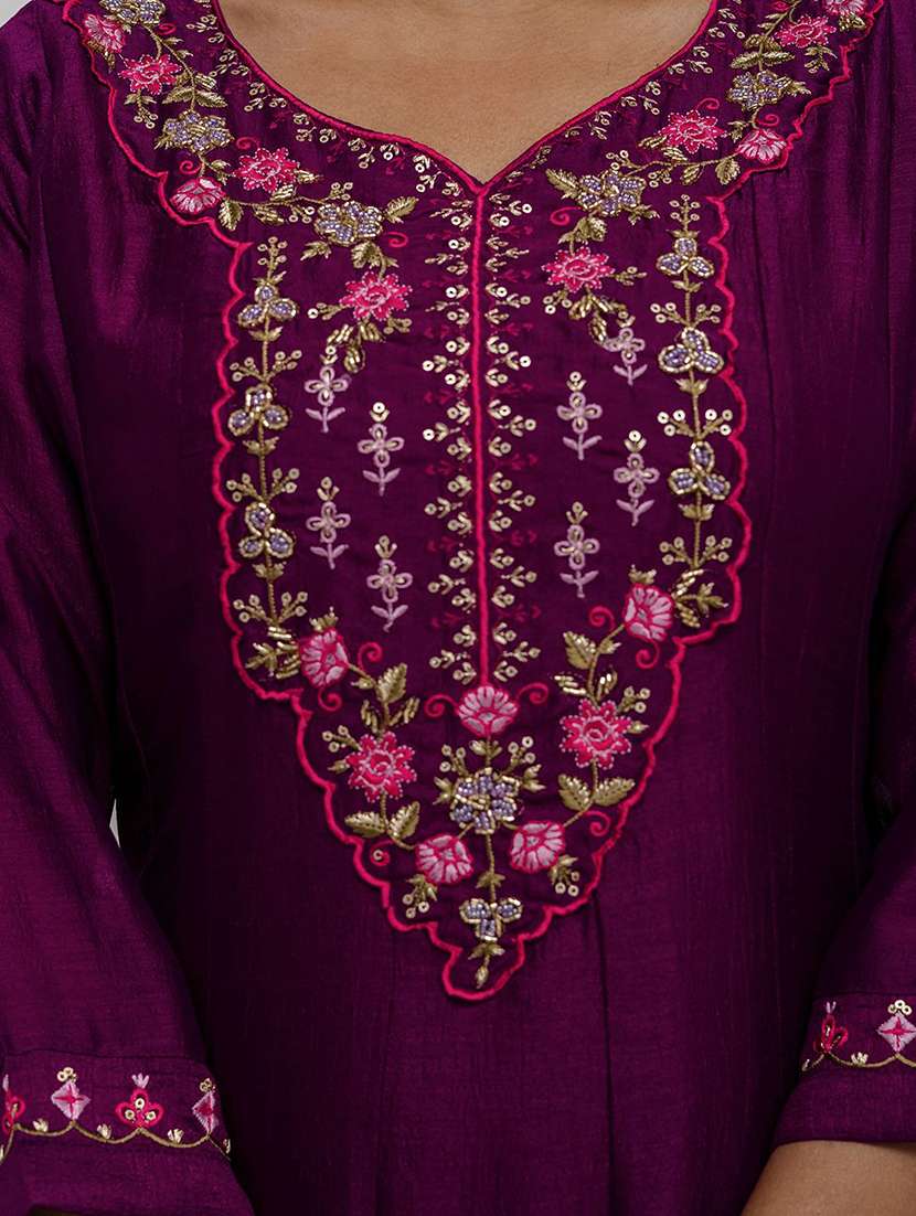 women solid with work three quarter sleeve kurta pant with dupatta set - 22322432 -  Standard Image - 5