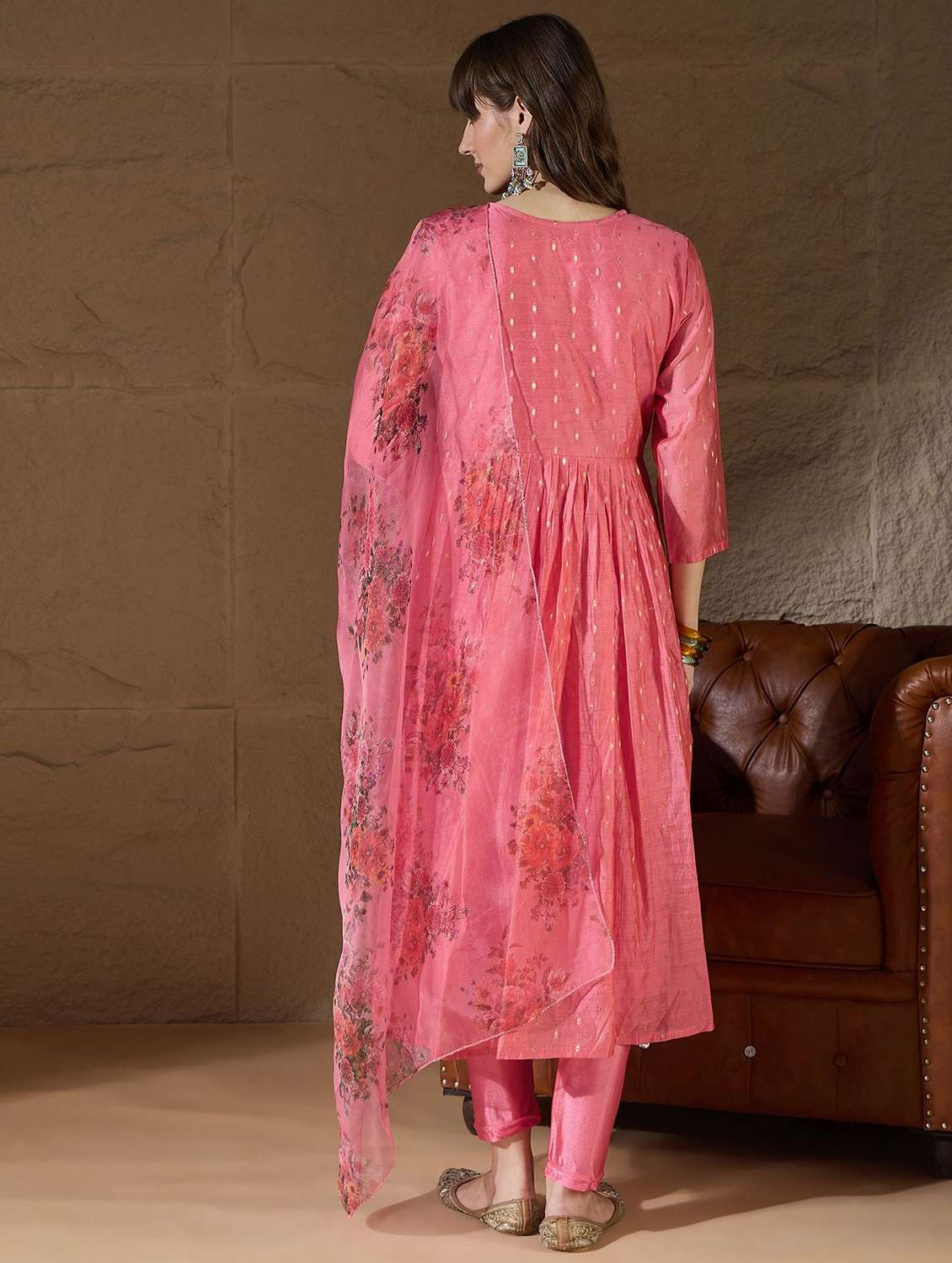 Women Self Design Three Quarter Sleeve Kurta Pant With Dupatta Set - 22322454 -  Standard Image - 3