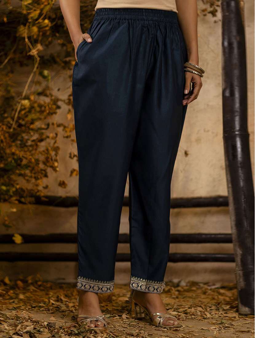 women solid with work three quarter sleeve kurta pant with dupatta set - 22322455 -  Standard Image - 3