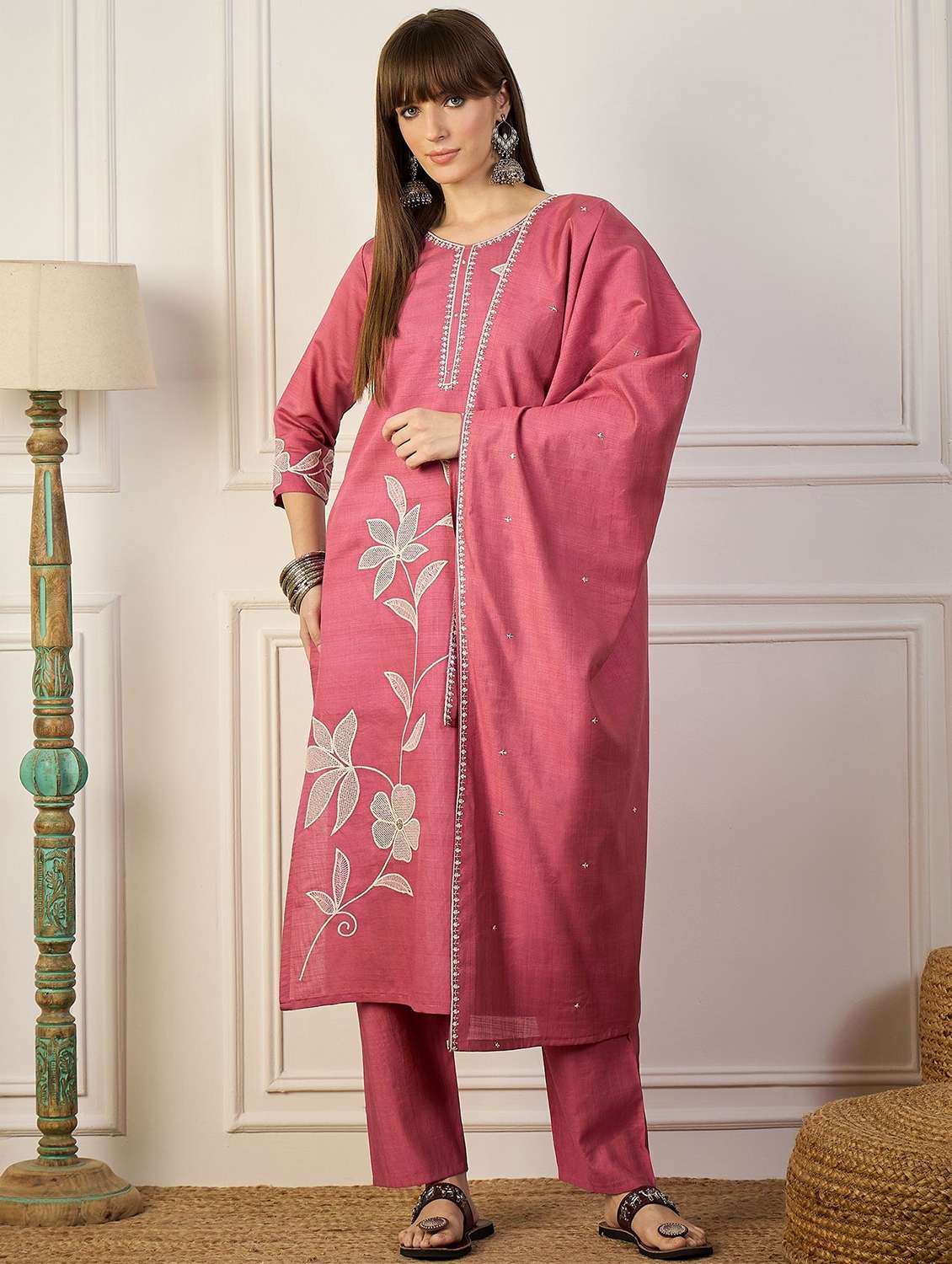 pink silk blend kurta pant  set