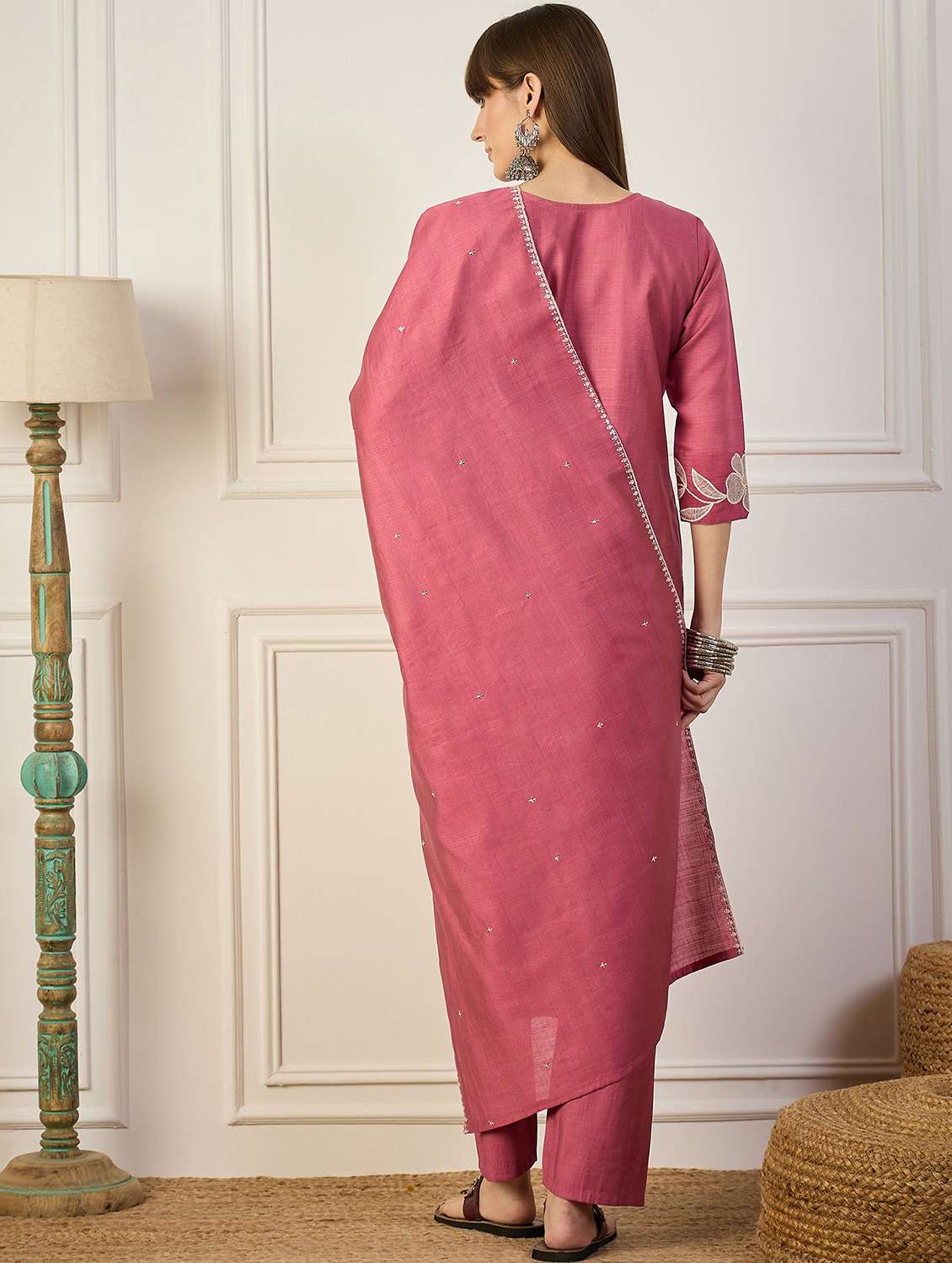 pink silk blend kurta pant  set - 22322462 -  Standard Image - 3