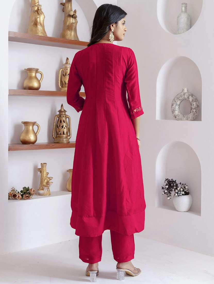 women solid with work three quarter sleeve kurta pant with dupatta set - 22322469 -  Standard Image - 3