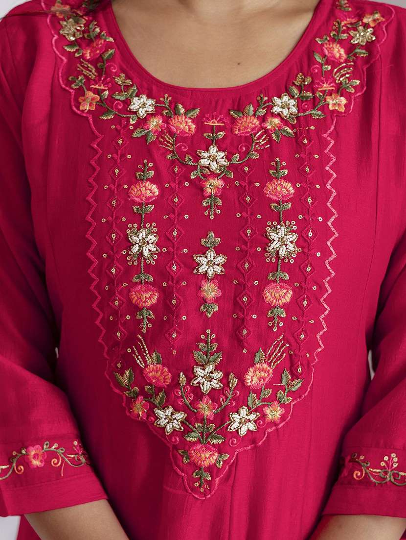 women solid with work three quarter sleeve kurta pant with dupatta set - 22322469 -  Standard Image - 5