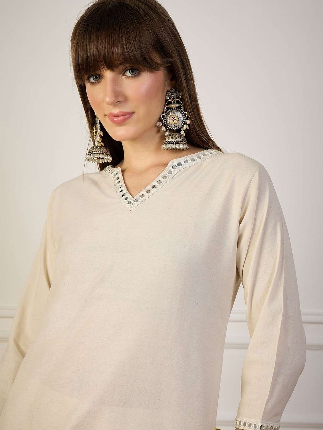 women solid three quarter sleeve kurta pant set - 22322475 -  Standard Image - 5