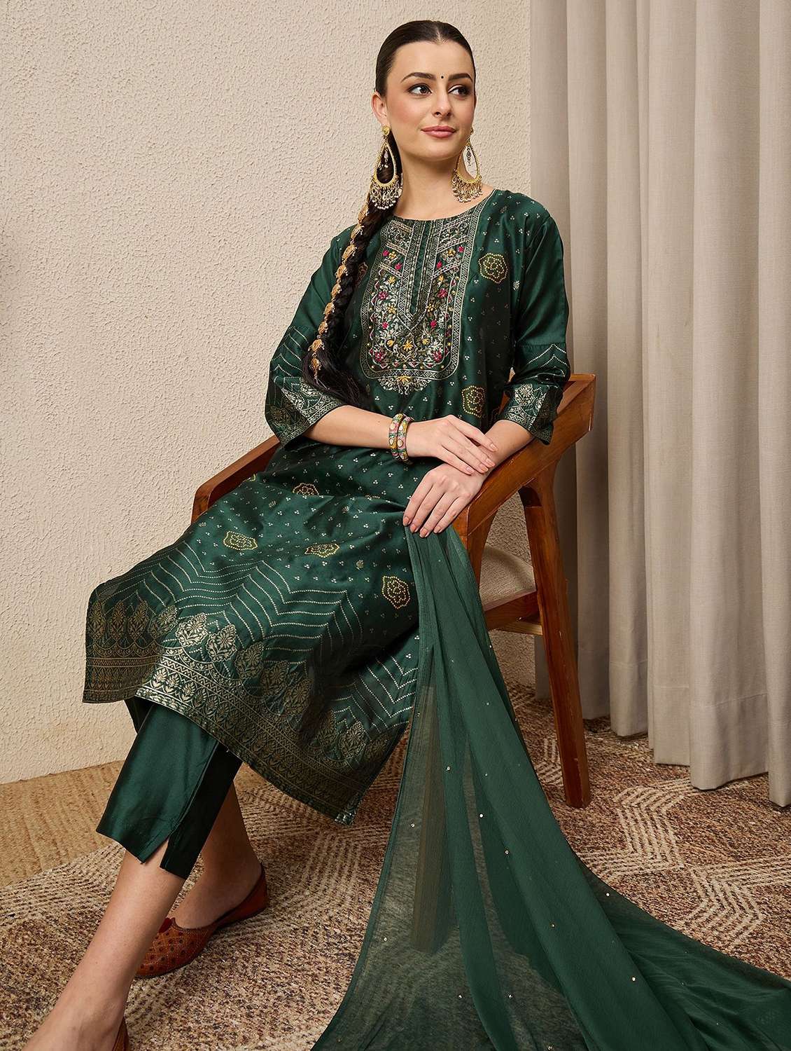 women self design three quarter sleeve kurta pant with dupatta set - 22322488 -  Standard Image - 3