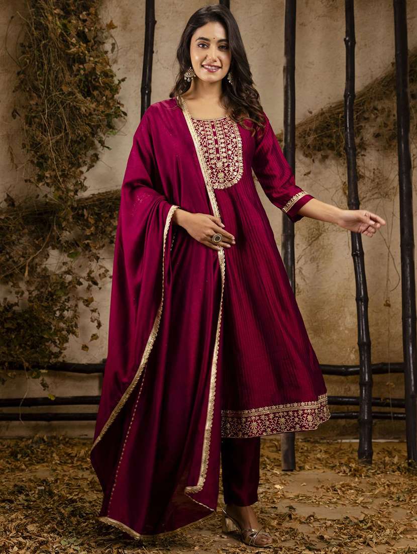 maroon silk blend kurta pant  set