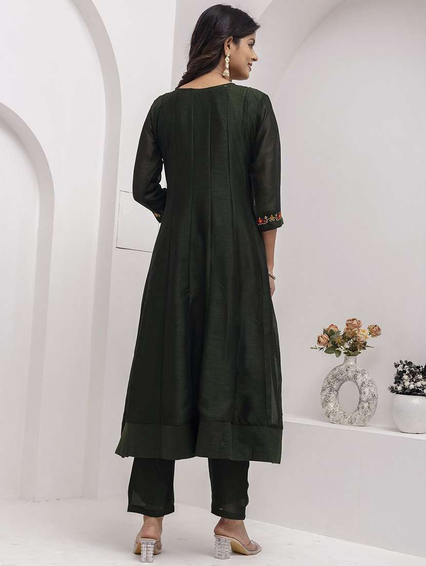 Women Solid With Work Three Quarter Sleeve Kurta Pant With Dupatta Set - 22322512 -  Standard Image - 3