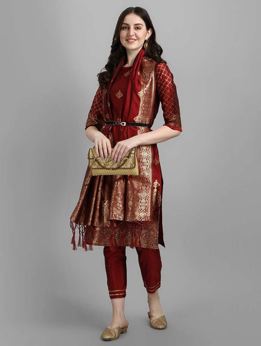 women self design three quarter sleeve kurta pant with dupatta set - 22322560 -  Standard Image - 3