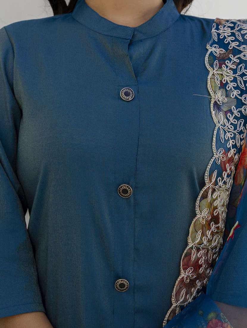 women solid three quarter sleeve kurta pant with dupatta set - 22322567 -  Standard Image - 5