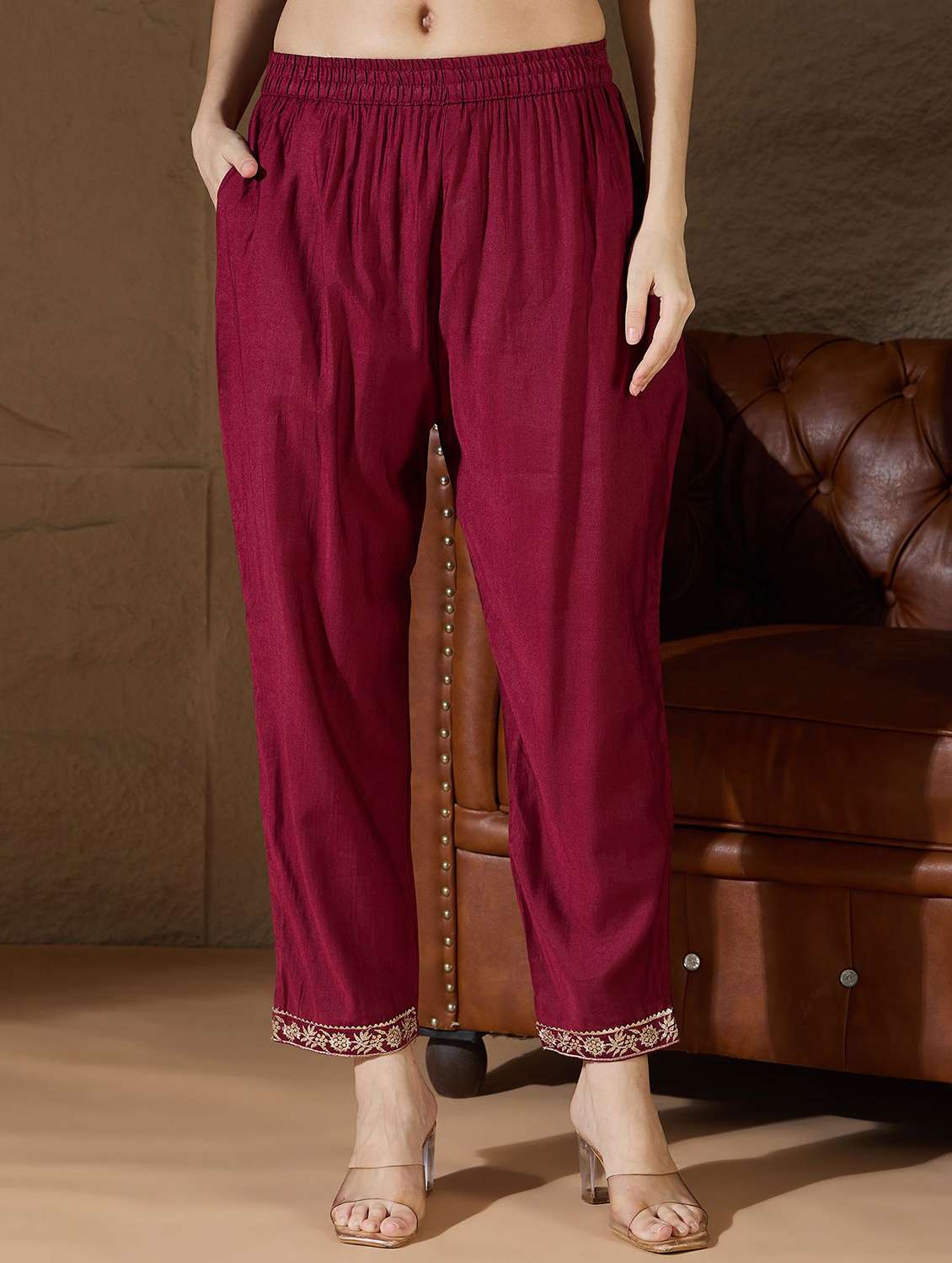 women solid with work three quarter sleeve kurta pant with dupatta set - 22322571 -  Standard Image - 5