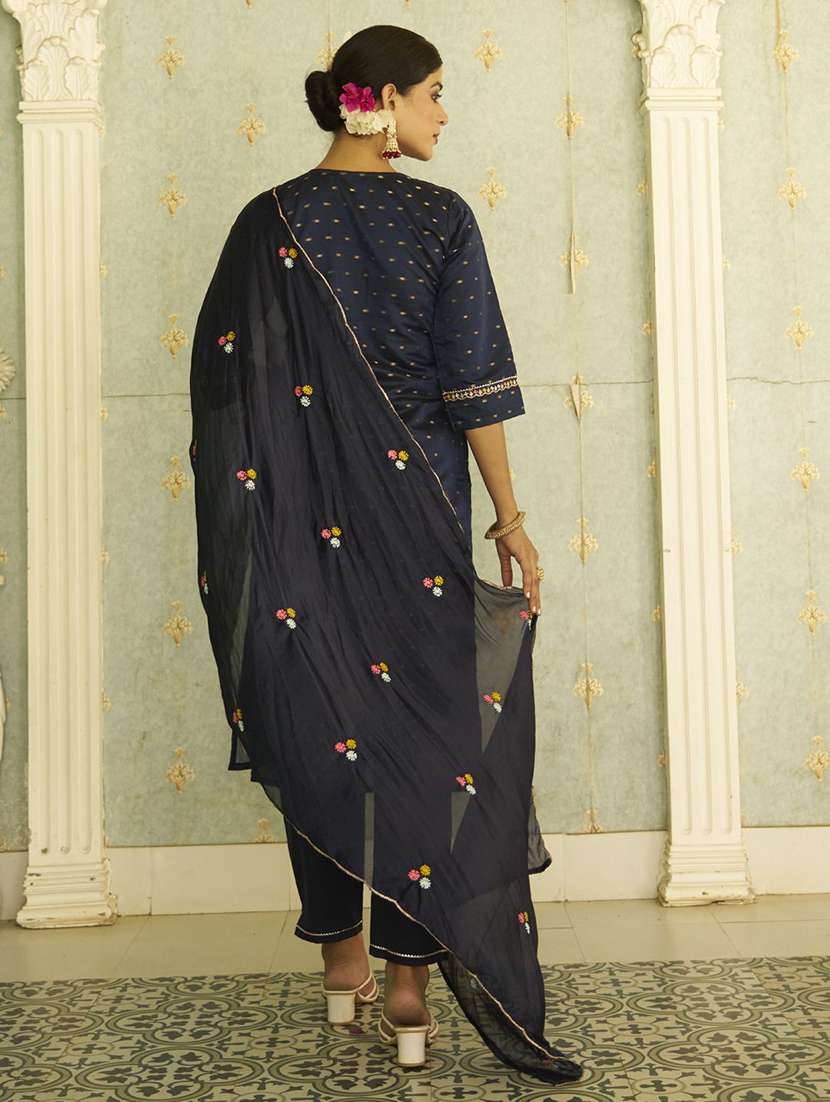 Women Self Design Three Quarter Sleeve Kurta Pant With Dupatta Set - 22322585 -  Standard Image - 3
