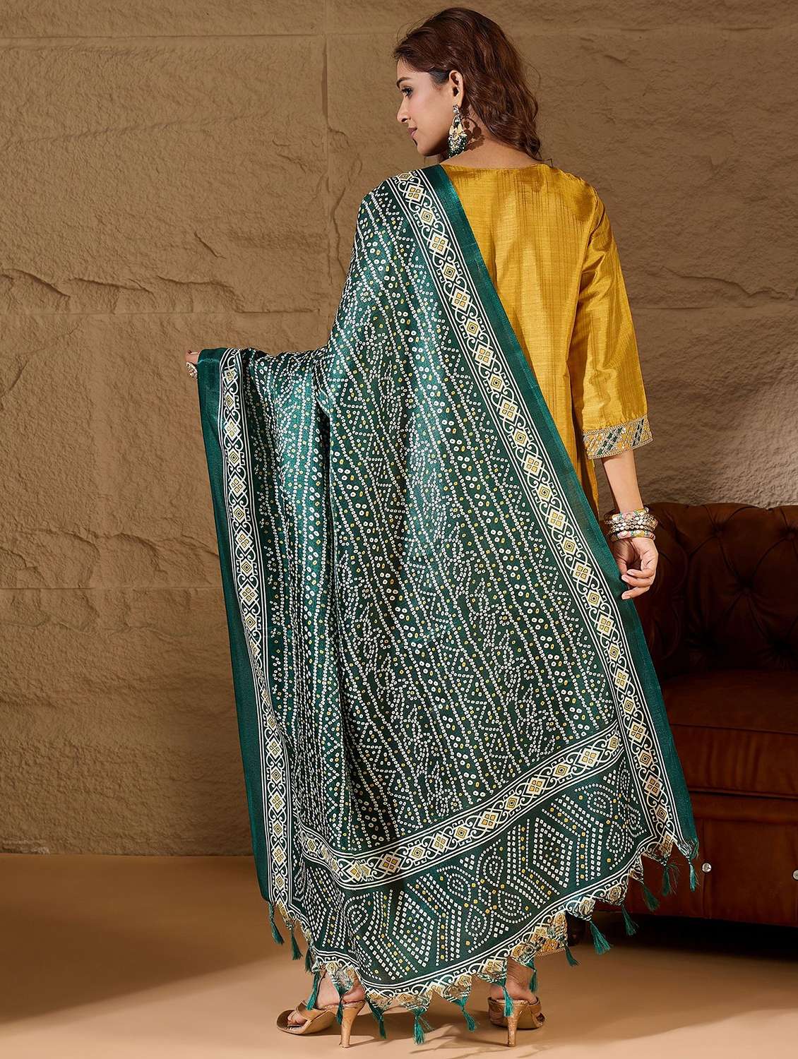 Women Solid With Work Three Quarter Sleeve Kurta Pant With Dupatta Set - 22322586 -  Standard Image - 3