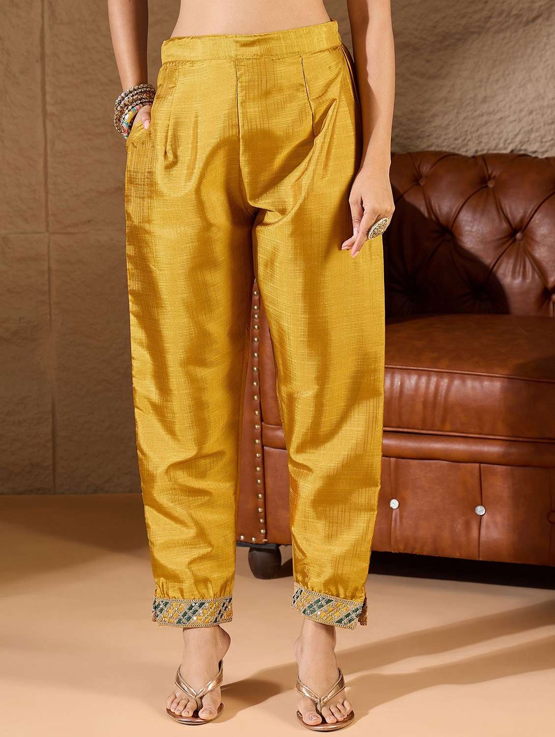 Women Solid With Work Three Quarter Sleeve Kurta Pant With Dupatta Set - 22322586 -  Standard Image - 5
