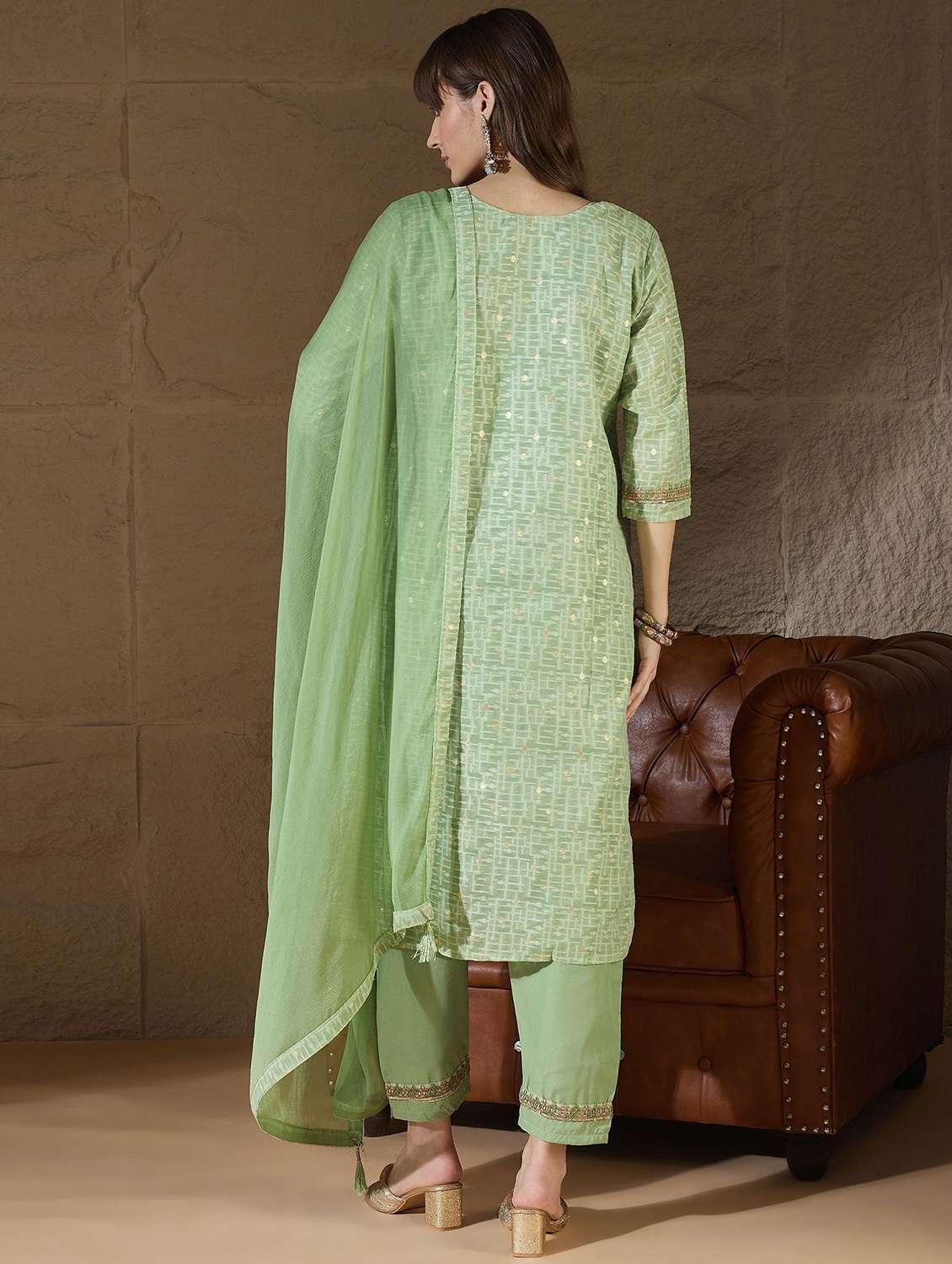 women printed three quarter sleeve kurta pant with dupatta set - 22322593 -  Standard Image - 3