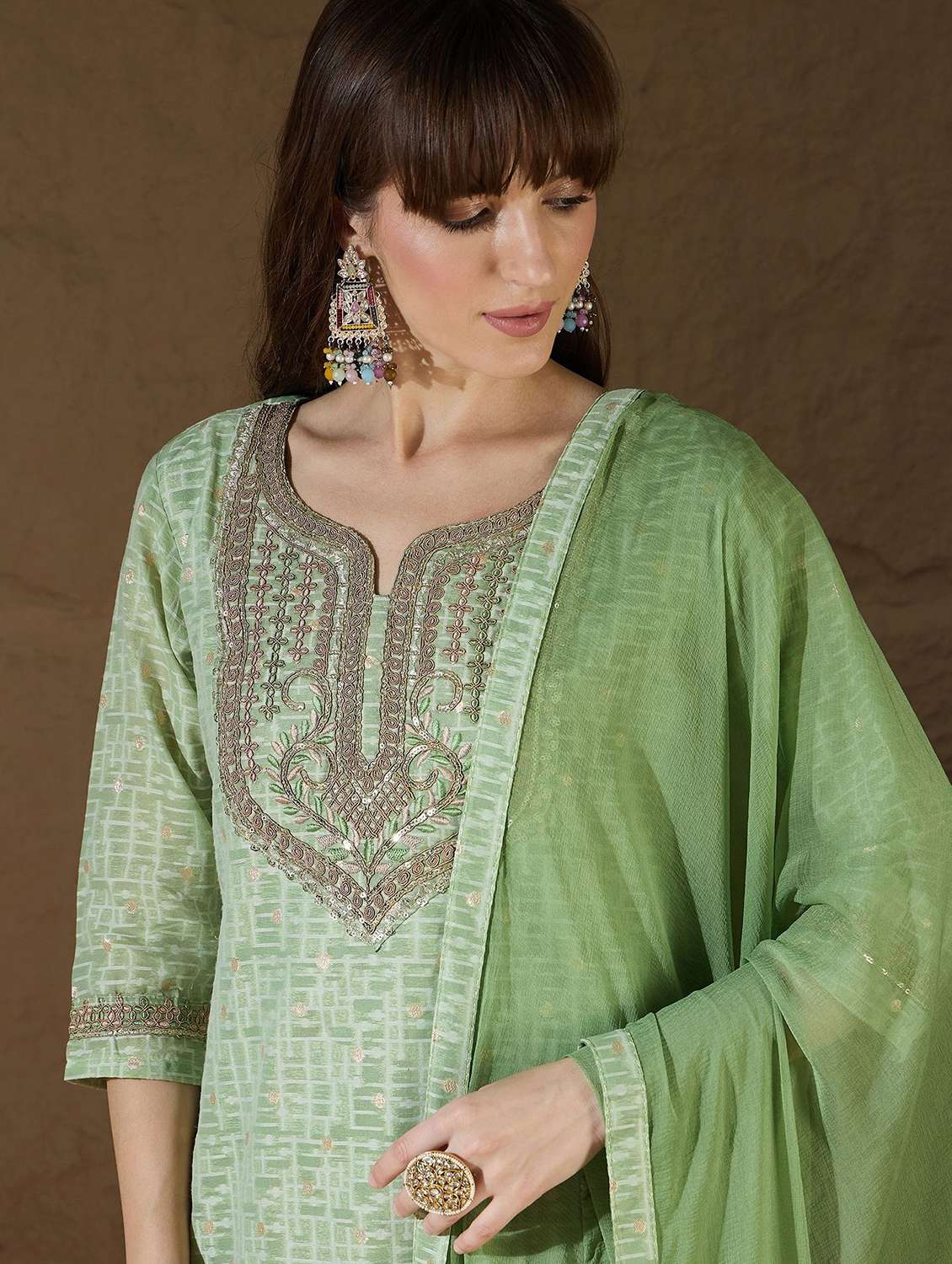 women printed three quarter sleeve kurta pant with dupatta set - 22322593 -  Standard Image - 5