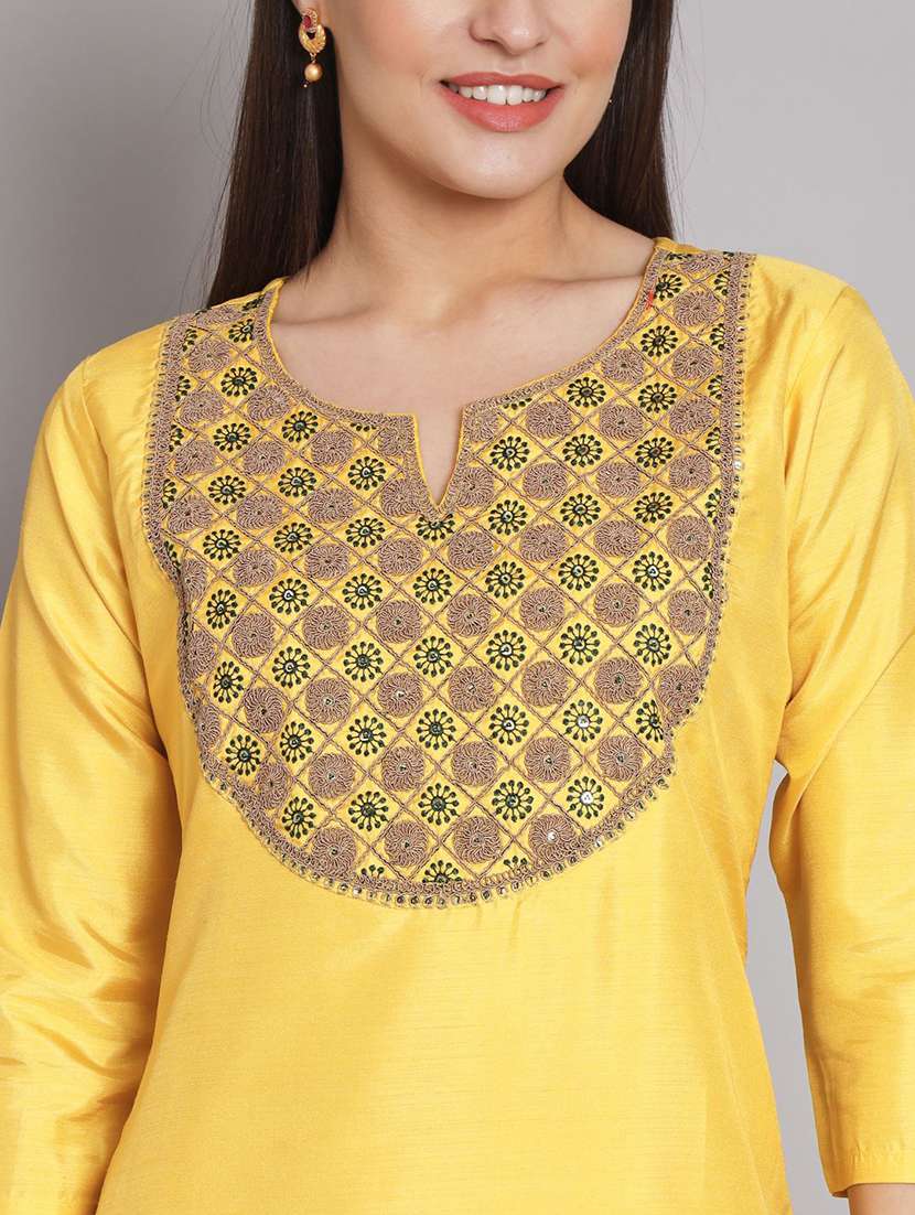 women solid with work three quarter sleeve kurta pant with dupatta set - 22322595 -  Standard Image - 5