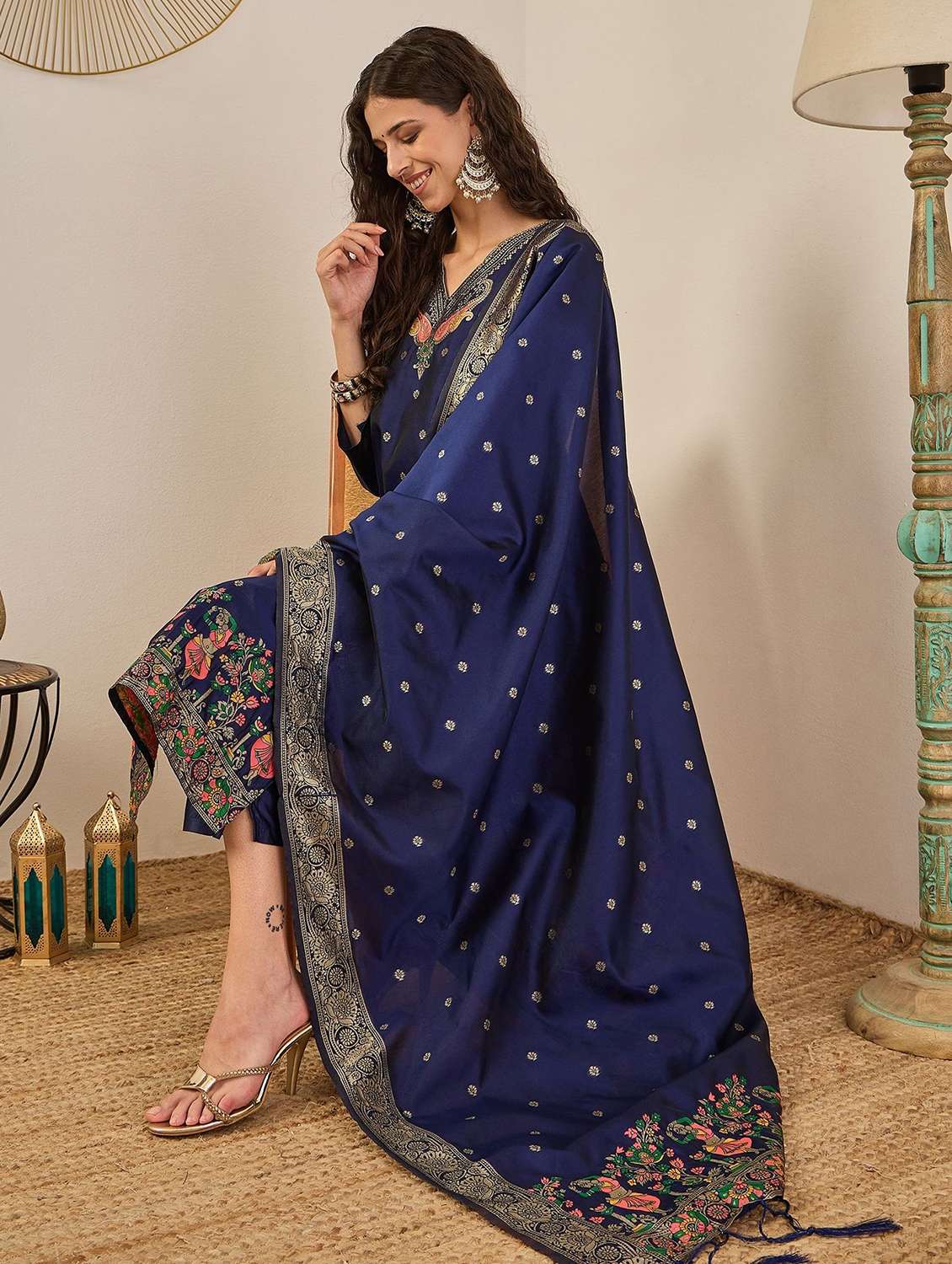 women self design three quarter sleeve kurta pant with dupatta set - 22322610 -  Standard Image - 3