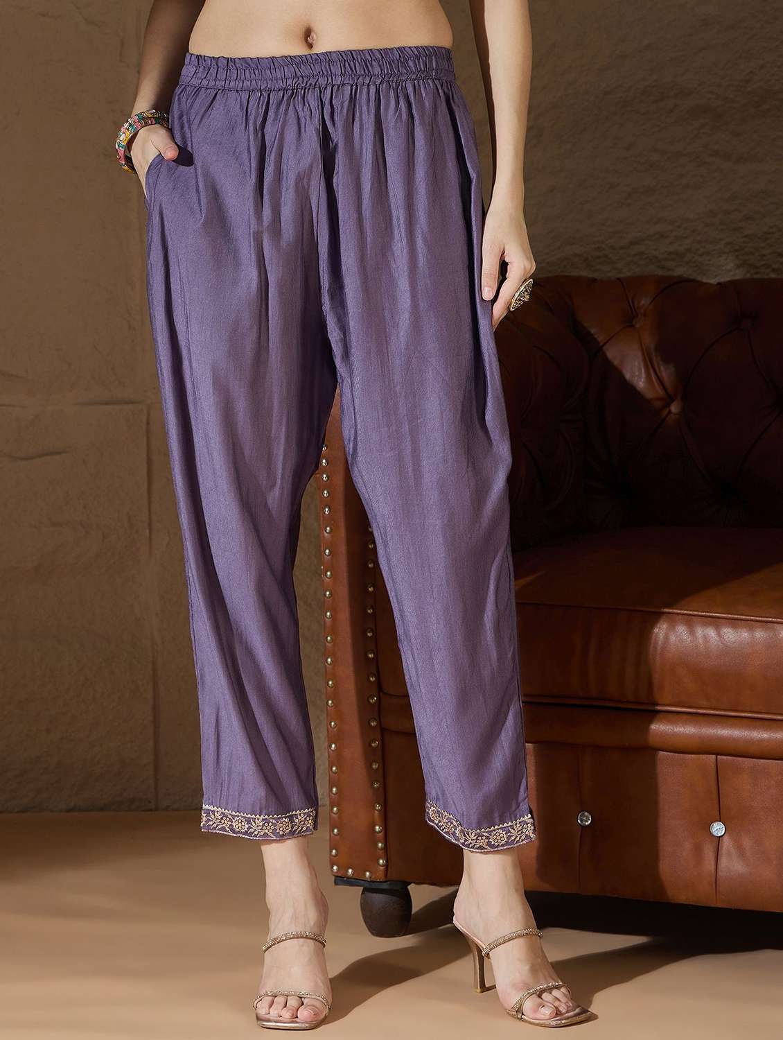 women solid with work three quarter sleeve kurta pant with dupatta set - 22322621 -  Standard Image - 5