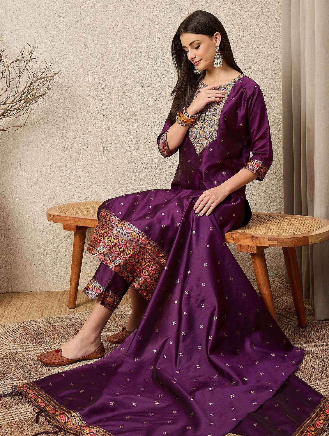 women self design three quarter sleeve kurta pant with dupatta set - 22322642 -  Standard Image - 3