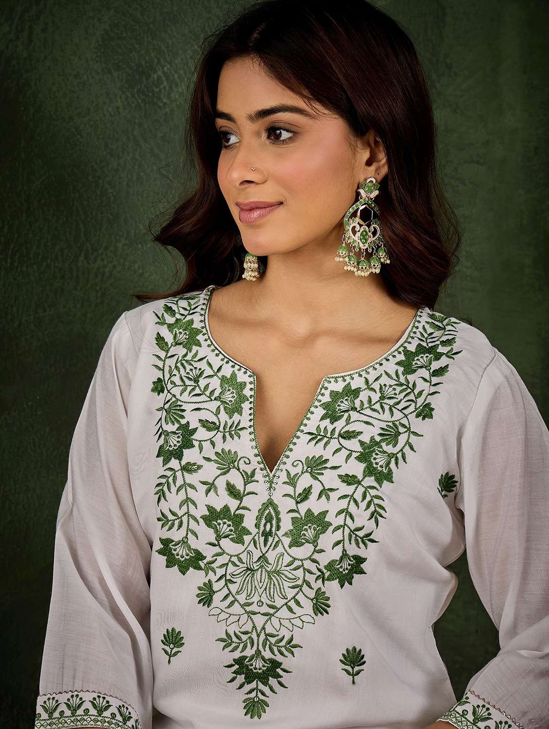 women solid with work three quarter sleeve kurta pant set - 22322667 -  Standard Image - 5