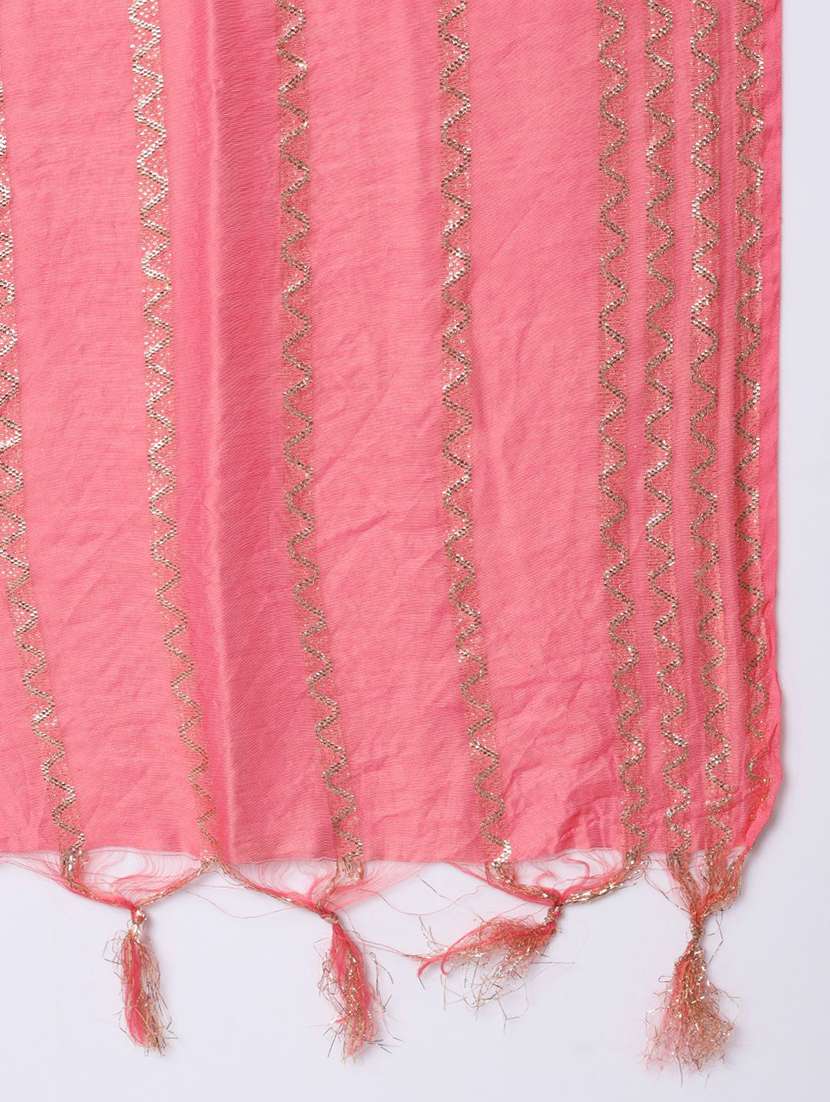 women solid with work three quarter sleeve kurta pant with dupatta set - 22322681 -  Standard Image - 5