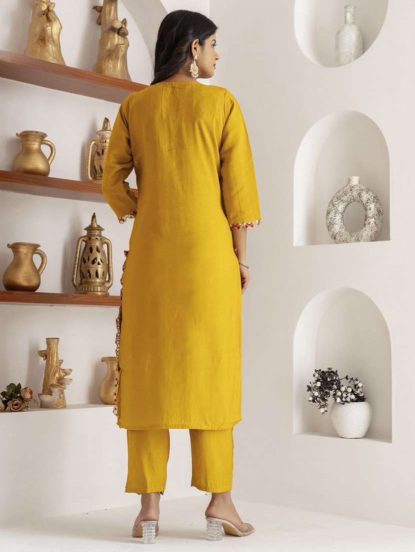 women solid with work three quarter sleeve kurta pant with dupatta set - 22322691 -  Standard Image - 3