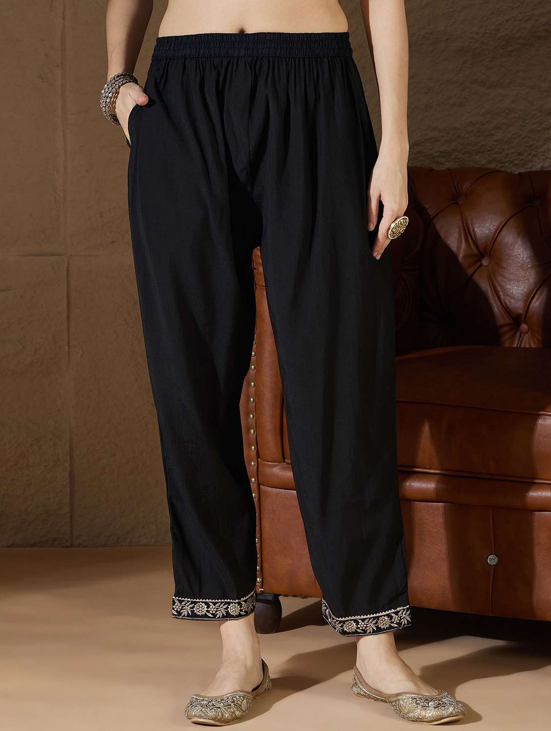 women solid with work three quarter sleeve kurta pant with dupatta set - 22322701 -  Standard Image - 5