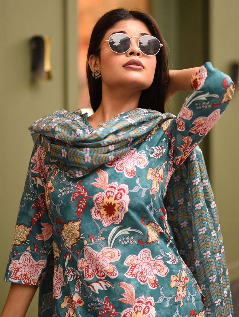 Women Floral Three Quarter Sleeve Kurta Pant With Dupatta Set - 22322873 -  Standard Image - 5
