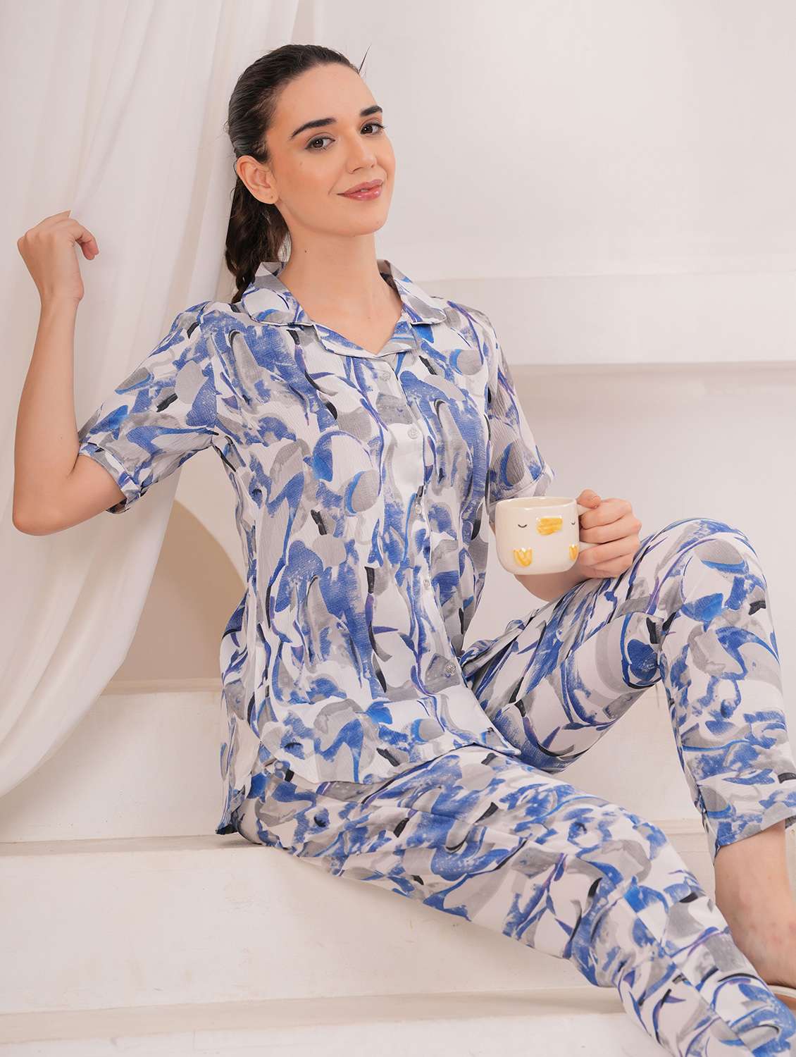 women printed nightwear pyjama set