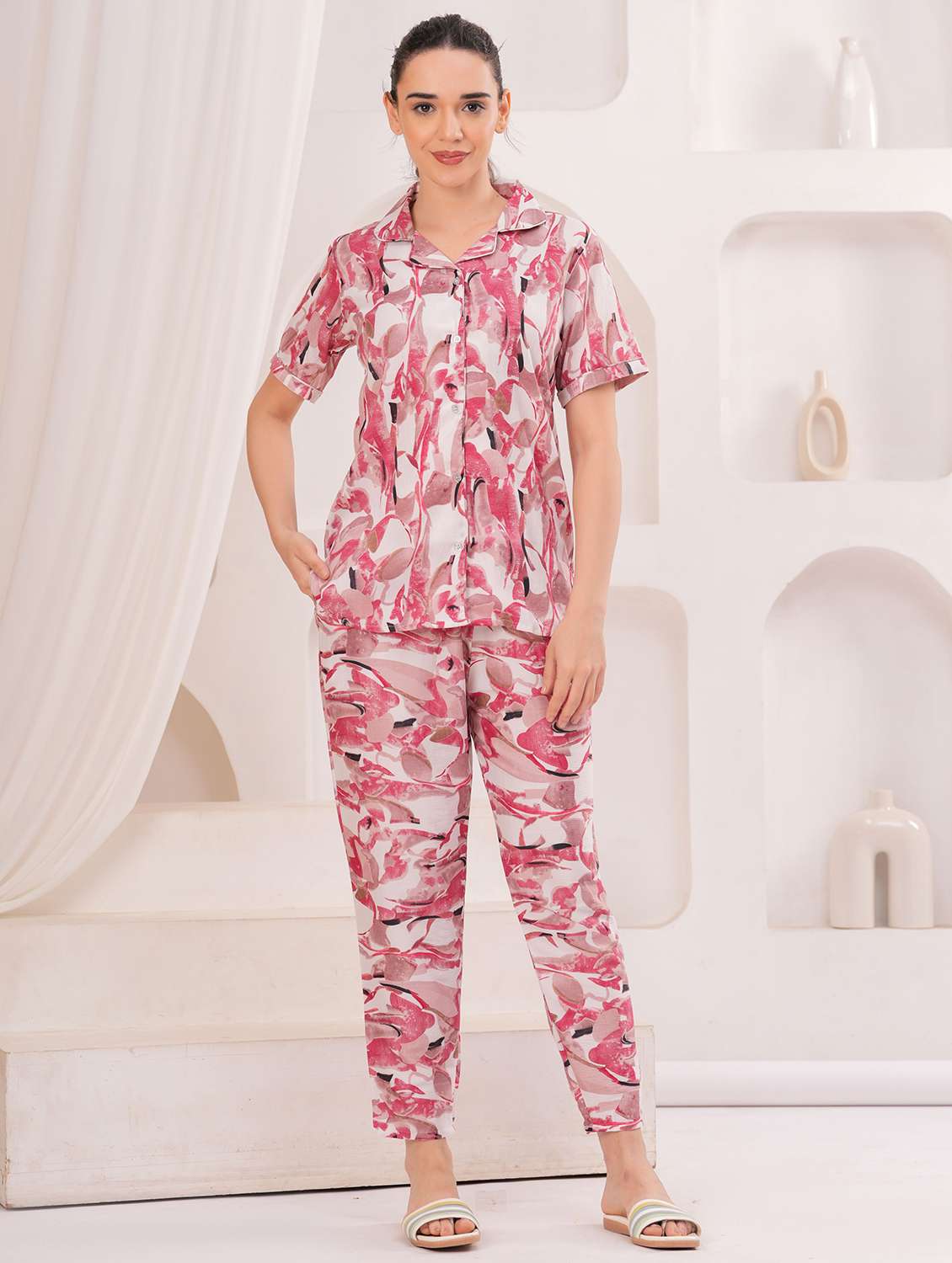 women printed nightwear pyjama set