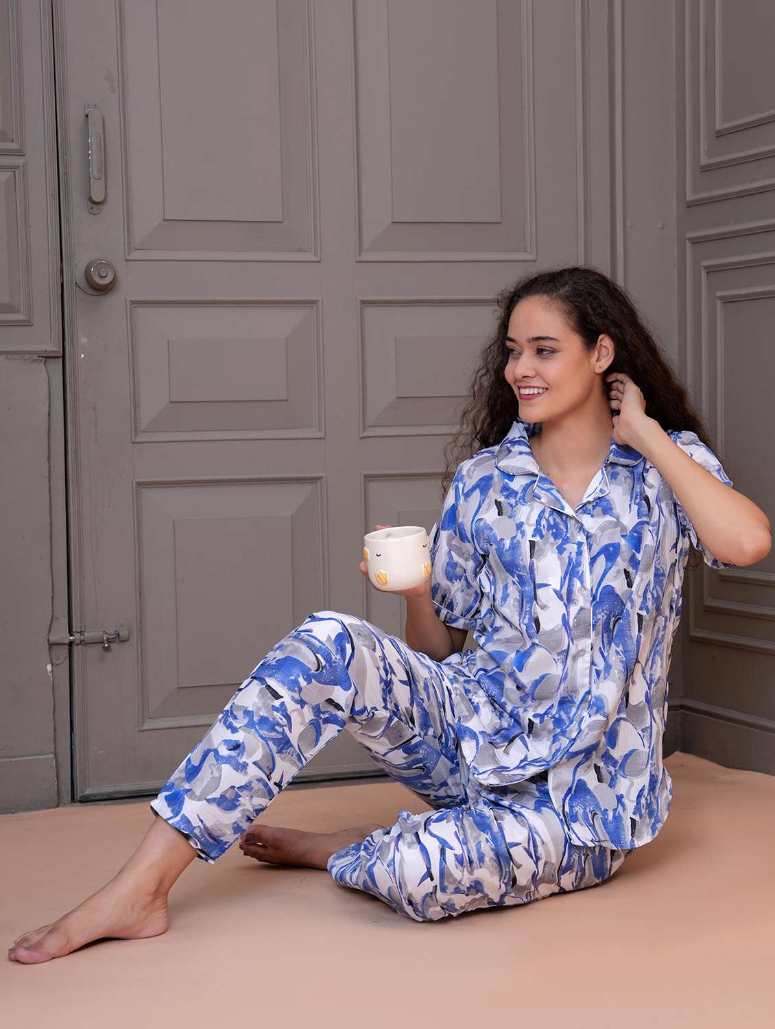 women printed nightwear pyjama set